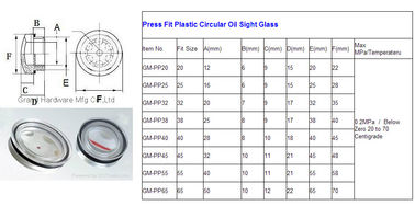 Filamento BSP G3/4&quot; Press Fit Plástico Circular de vidrio de aceite para el depósito hidráulico
