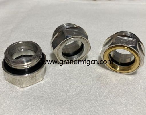 M22M26X1.5 soplador resistente a la corrosión de aluminio en el sitio de vidrio hex-vinculado con visor de nivel de aceite de vidrio indicadores de nivel de aceite