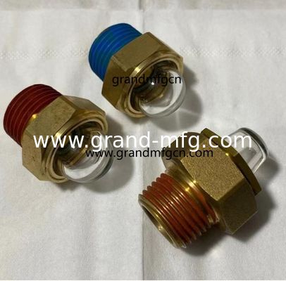 EE.UU. macho NPT hilo 1/2 pulgadas de latón abovedado indicador de visión de nivel de aceite hex-tornillo en vidrio de visión de nivel de aceite con bloqueo de hilo